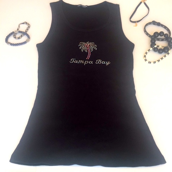 C&F Black Tampa Bay TankTop Crystals on PalmTree - Picture 8 of 8